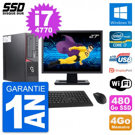 PC Fujitsu E720 E85+ DT Ecran 27" Core i7-4770 RAM 4Go SSD 480Go Windows 10 Wifi