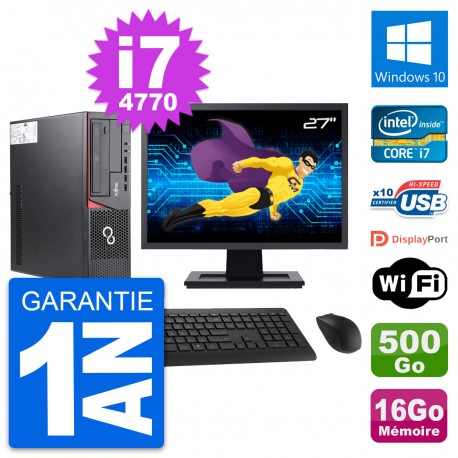 PC Fujitsu E720 DT Ecran 27" Intel i7-4770 RAM 16Go Disque 500Go Windows 10 Wifi