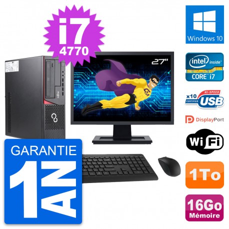 PC Fujitsu E720 DT Ecran 27" Intel i7-4770 RAM 16Go Disque 1To Windows 10 Wifi