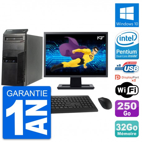 PC Tour Lenovo M83 Ecran 19" Intel G3220 RAM 32Go Disque 250Go Windows 10 Wifi