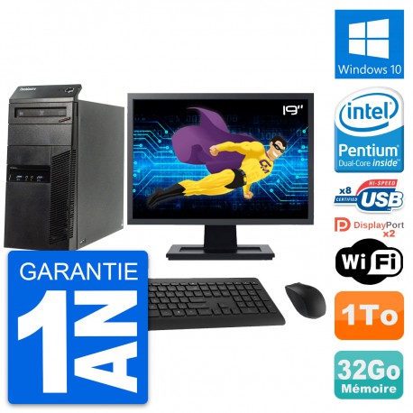 PC Tour Lenovo M83 Ecran 19" Intel G3220 RAM 32Go Disque Dur 1To Windows 10 Wifi