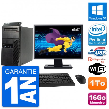 PC Tour Lenovo M83 Ecran 22" Intel G3220 RAM 16Go Disque Dur 1To Windows 10 Wifi