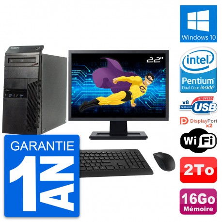 PC Tour Lenovo M83 Ecran 22" Intel G3220 RAM 16Go Disque Dur 2To Windows 10 Wifi