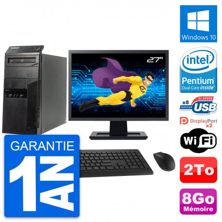 PC Tour Lenovo M83 Ecran 27" Intel G3220 RAM 8Go Disque Dur 2To Windows 10 Wifi
