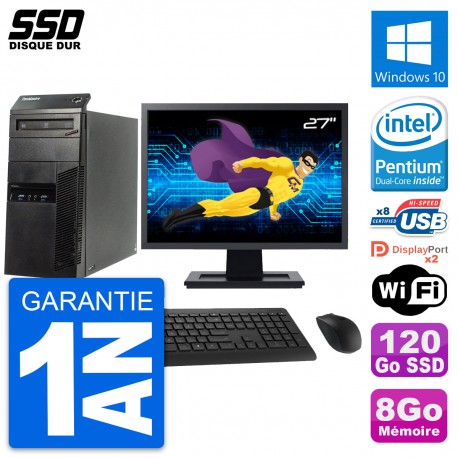 PC Tour Lenovo M83 Ecran 27" Intel G3220 RAM 8Go SSD 120Go W11 Wifi