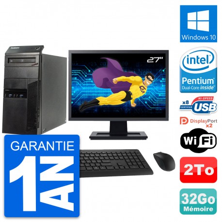 PC Tour Lenovo M83 Ecran 27" Intel G3220 RAM 32Go Disque Dur 2To Windows 10 Wifi
