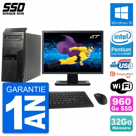 PC Tour Lenovo M83 Ecran 27" Intel G3220 RAM 32Go SSD 960Go Windows 10 Wifi