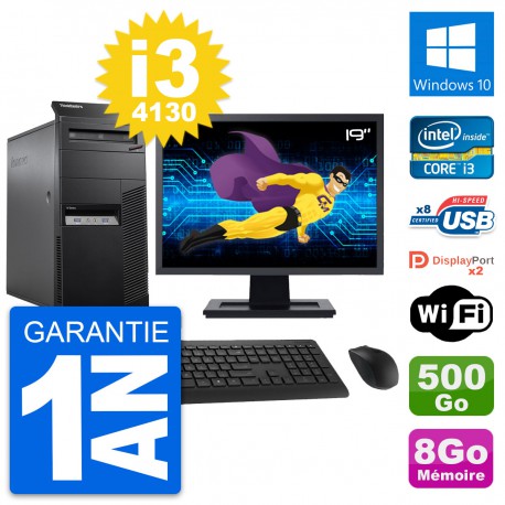 PC Tour Lenovo M83 Ecran 19" Intel i3-4130 RAM 8Go Disque 500Go Windows 10 Wifi