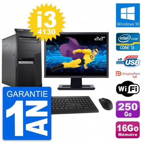 PC Tour Lenovo M83 Ecran 22" Intel i3-4130 RAM 16Go Disque 250Go Windows 10 Wifi