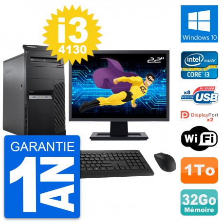 PC Tour Lenovo M83 Ecran 22" Intel i3-4130 RAM 32Go Disque 1To Windows 10 Wifi