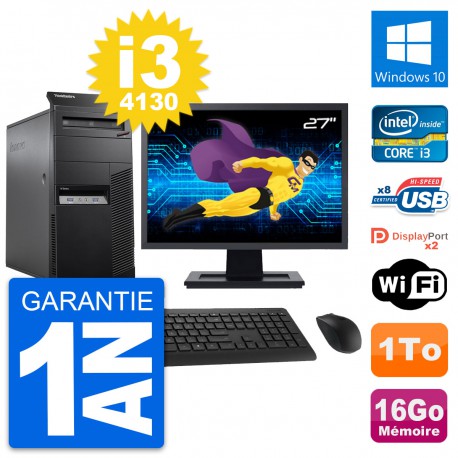 PC Tour Lenovo M83 Ecran 27" Intel i3-4130 RAM 16Go Disque 1To Windows 10 Wifi