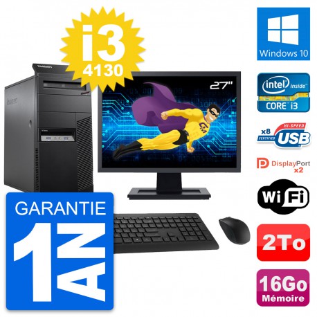 PC Tour Lenovo M83 Ecran 27" Intel i3-4130 RAM 16Go Disque 2To Windows 10 Wifi