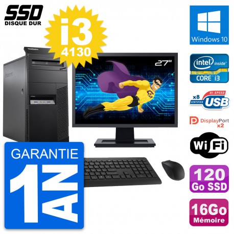 PC Tour Lenovo M83 Ecran 27" Intel i3-4130 RAM 16Go SSD 120Go Windows 10 Wifi