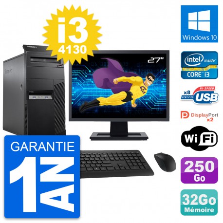 PC Tour Lenovo M83 Ecran 27" Intel i3-4130 RAM 32Go Disque 250Go Windows 10 Wifi