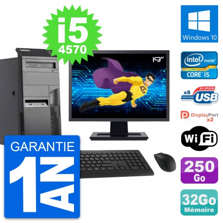PC Tour Lenovo M83 Ecran 19" Intel i5-4570 RAM 32Go Disque 250Go Windows 10 Wifi