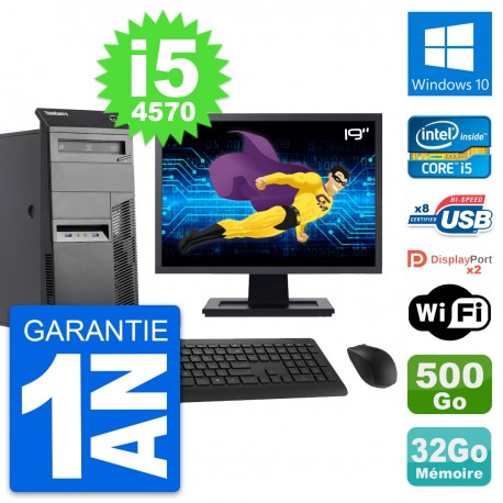 PC Tour Lenovo M83 Ecran 19" Intel i5-4570 RAM 32Go Disque 500Go Windows 10 Wifi