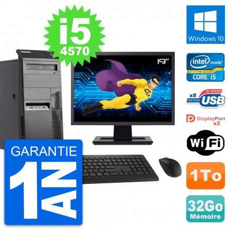 PC Tour Lenovo M83 Ecran 19" Intel i5-4570 RAM 32Go Disque 1To Windows 10 Wifi
