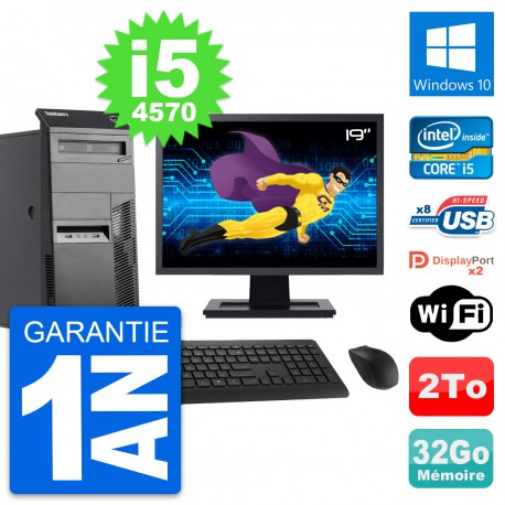 PC Tour Lenovo M83 Ecran 19" Intel i5-4570 RAM 32Go Disque 2To Windows 10 Wifi