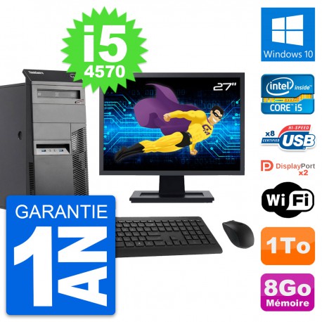 PC Tour Lenovo M83 Ecran 27" Core i5-4570 RAM 8Go Disque Dur 1To Windows 10 Wifi