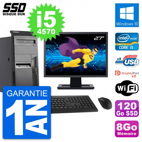PC Tour Lenovo M83 Ecran 27" Intel i5-4570 RAM 8Go SSD 120Go Windows 10 Wifi