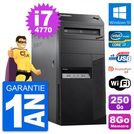 PC Tour Lenovo ThinkCentre M83 Core i7-4770 RAM 8Go Disque 250Go Windows 10 Wifi