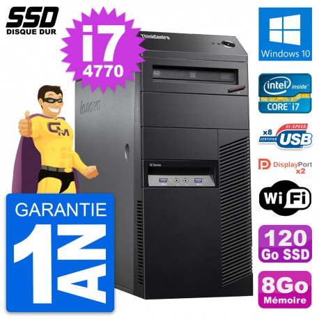 PC Tour Lenovo ThinkCentre M83 Intel i7-4770 RAM 8Go SSD 120Go Windows 10 Wifi