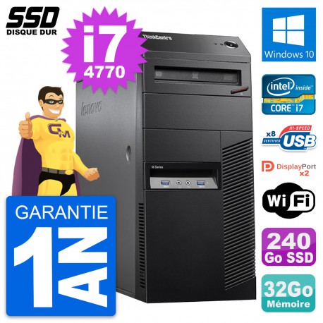 PC Tour Lenovo ThinkCentre M83 Intel i7-4770 RAM 32Go SSD 240Go Windows 10 Wifi