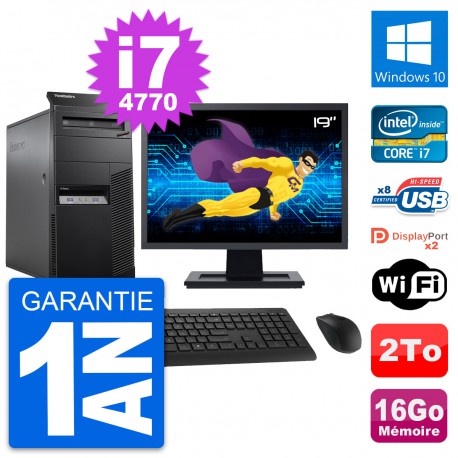 PC Tour Lenovo M83 Ecran 19" Intel i7-4770 RAM 16Go Disque 2To Windows 10 Wifi