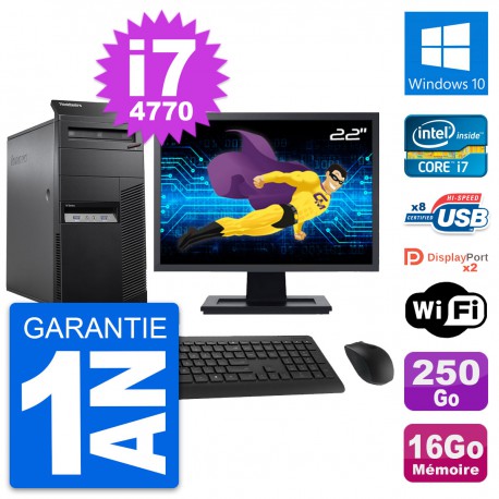 PC Tour Lenovo M83 Ecran 22" Intel i7-4770 RAM 16Go Disque 250Go Windows 10 Wifi