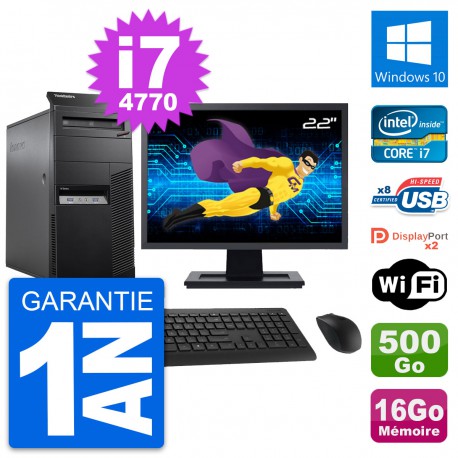 PC Tour Lenovo M83 Ecran 22" Intel i7-4770 RAM 16Go Disque 500Go Windows 10 Wifi