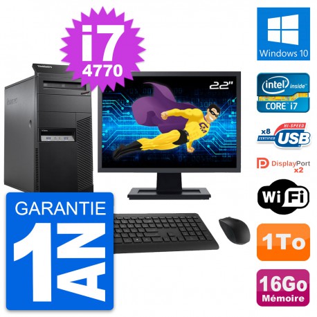 PC Tour Lenovo M83 Ecran 22" Intel i7-4770 RAM 16Go Disque 1To Windows 10 Wifi