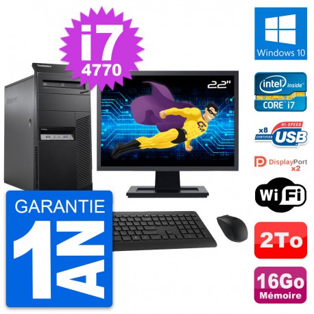 PC Tour Lenovo M83 Ecran 22" Intel i7-4770 RAM 16Go Disque 2To Windows 10 Wifi