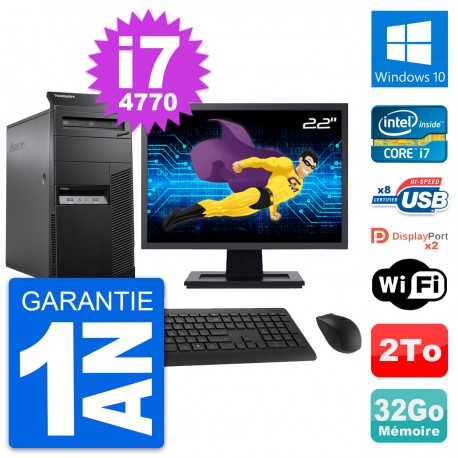 PC Tour Lenovo M83 Ecran 22" Intel i7-4770 RAM 32Go Disque 2To Windows 10 Wifi
