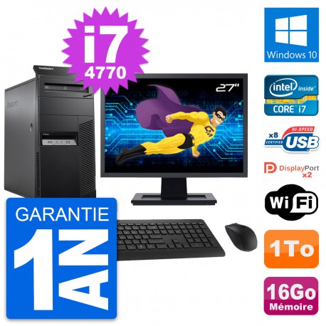 PC Tour Lenovo M83 Ecran 27" Intel i7-4770 RAM 16Go Disque 1To Windows 10 Wifi
