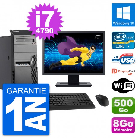 PC Tour Lenovo M83 Ecran 19" Intel i7-4790 RAM 8Go Disque 500Go Windows 10 Wifi
