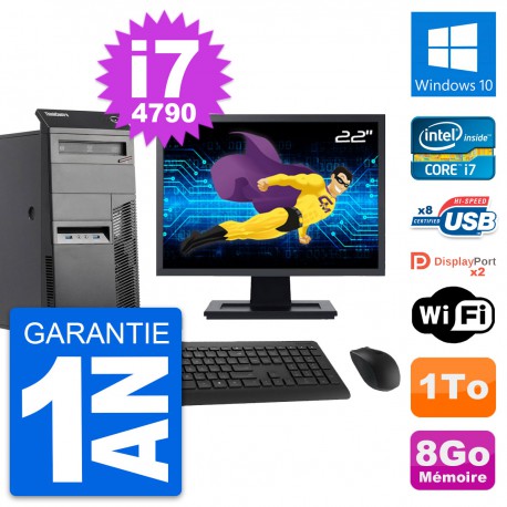 PC Tour Lenovo M83 Ecran 22" Core i7-4790 RAM 8Go Disque Dur 1To Windows 10 Wifi