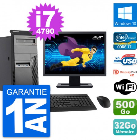 PC Tour Lenovo M83 Ecran 22" Intel i7-4790 RAM 32Go Disque 500Go Windows 10 Wifi