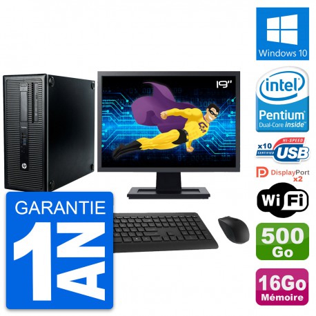PC Tour HP 600 G1 Ecran 19" Intel G3220 RAM 16Go Disque 500Go Windows 10 Wifi