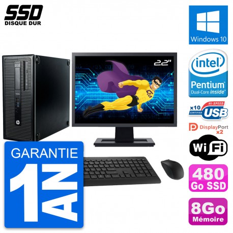 PC Tour HP ProDesk 600 G1 Ecran 22" G3220 RAM 8Go SSD 480Go Windows 10 Wifi