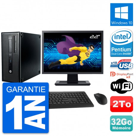 PC Tour HP ProDesk 600 G1 Ecran 22" G3220 RAM 32Go Disque 2To Windows 10 Wifi
