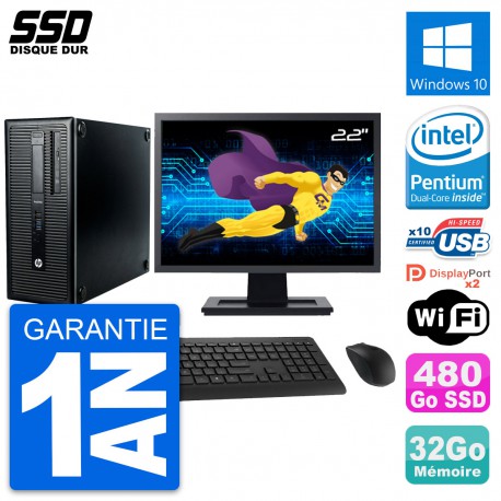 PC Tour HP ProDesk 600 G1 Ecran 22" G3220 RAM 32Go SSD 480Go Windows 10 Wifi