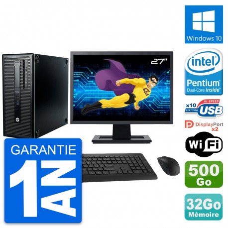 PC Tour HP 600 G1 Ecran 27" Intel G3220 RAM 32Go Disque 500Go Windows 10 Wifi