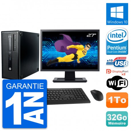 PC Tour HP ProDesk 600 G1 Ecran 27" G3220 RAM 32Go Disque 1To Windows 10 Wifi