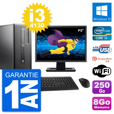 PC Tour HP 600 G1 Ecran 19" Intel i3-4130 RAM 8Go Disque 250Go Windows 10 Wifi