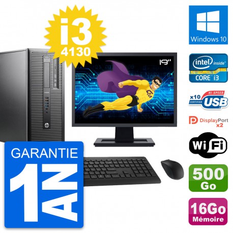 PC Tour HP 600 G1 Ecran 19" Intel i3-4130 RAM 16Go Disque 500Go Windows 10 Wifi