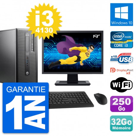 PC Tour HP 600 G1 Ecran 19" Intel i3-4130 RAM 32Go Disque 250Go Windows 10 Wifi