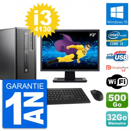 PC Tour HP 600 G1 Ecran 19" Intel i3-4130 RAM 32Go Disque 500Go Windows 10 Wifi