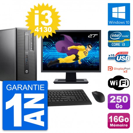 PC Tour HP 600 G1 Ecran 27" Intel i3-4130 RAM 16Go Disque 250Go Windows 10 Wifi