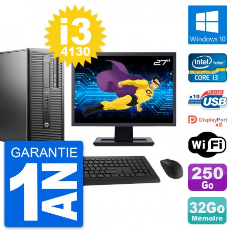 PC Tour HP 600 G1 Ecran 27" Intel i3-4130 RAM 32Go Disque 250Go Windows 10 Wifi