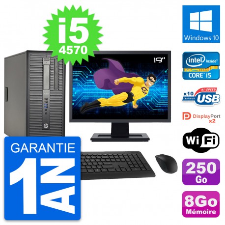 PC Tour HP 600 G1 Ecran 19" Intel i5-4570 RAM 8Go Disque 250Go Windows 10 Wifi